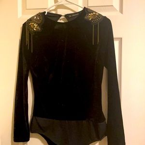 Zara velvet bodysuit with shoulder details